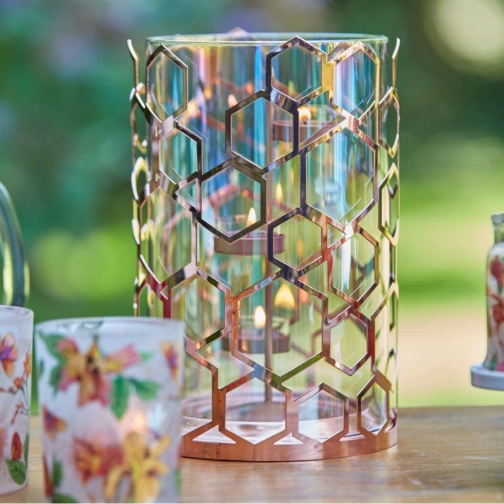 Brand new Partylite Honeycomb Hurricane 10.5” with magnetic bird butterfly bee